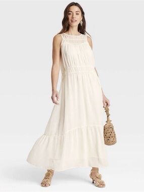 A New Day Cream Off White Tiered Flowy Midi Maxi Dress